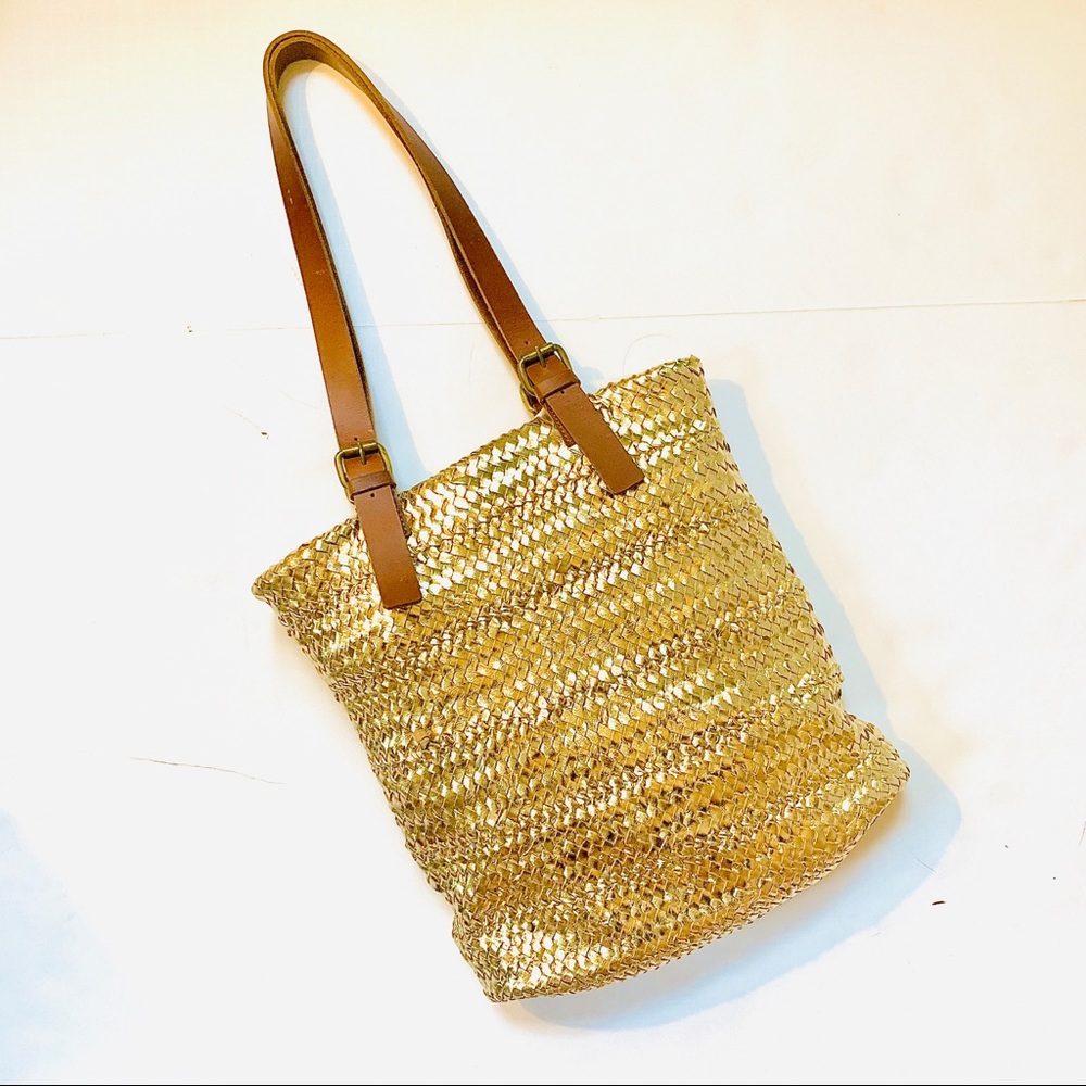 Mo&Co Sundance Woven Leather Bag in Gold